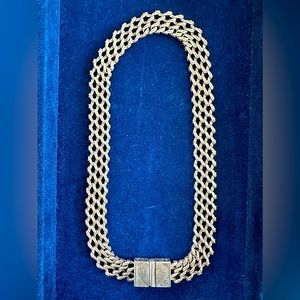 BRIGHTON Silver Woven Necklace. Heart Clasp. Retired. Rare.   18” x 1”